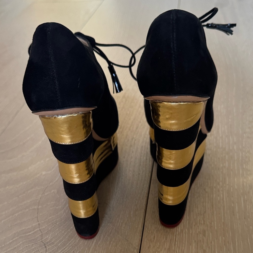 Charlotte Olympia Black and Gold Martha Platform Wedge Booties - Picture 6 of 9